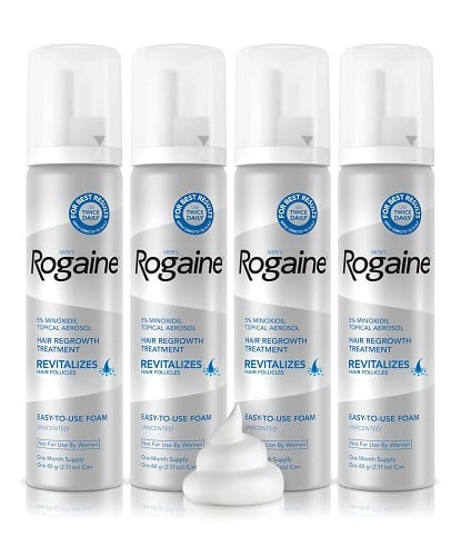 Rogaine Minoxidil Foam 5% Hair Regrowth Unscented 4 Month Supply For Men