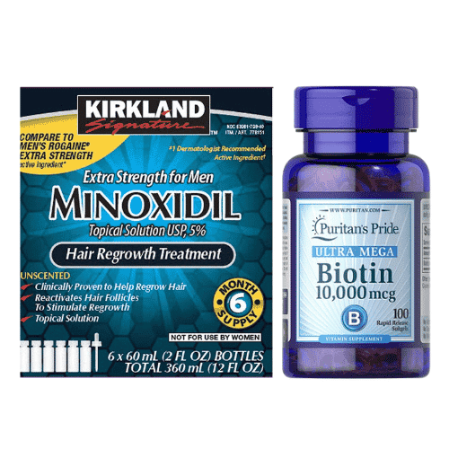 Kirkland Minoxidil 5% Hair Regrowth 6 Month + Biotin 10,000 mcg 100 Softgels