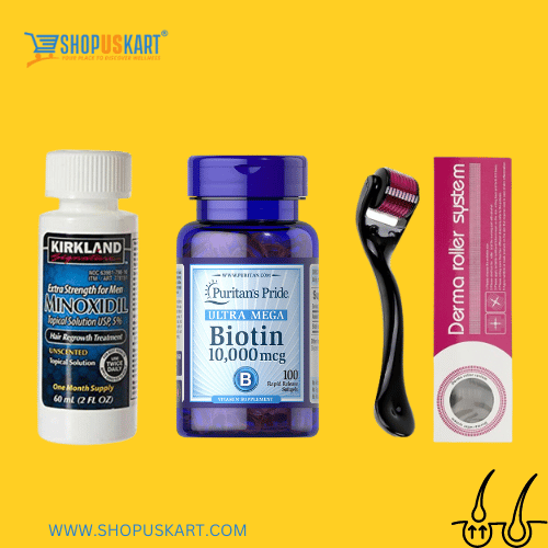 Kirkland Minoxidil Biotin derma Roller 1 Month supply Kit For hair Regrowth