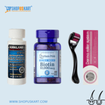 Kirkland Minoxidil Biotin derma Roller 1 Month supply Kit For hair Regrowth
